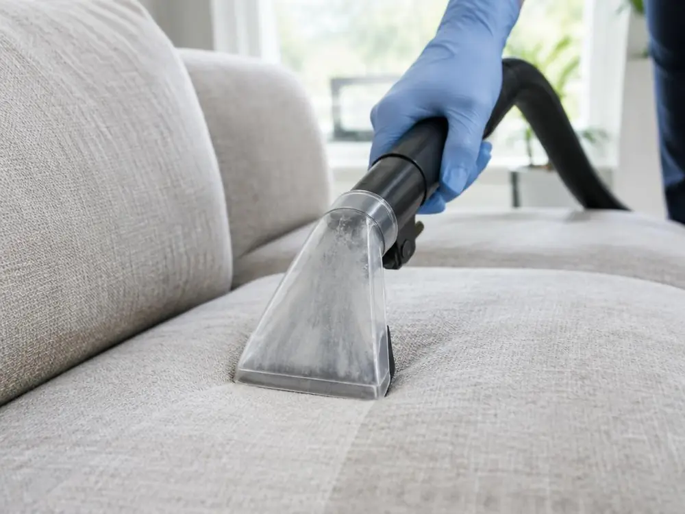 Professional upholstery cleaning on a sofa