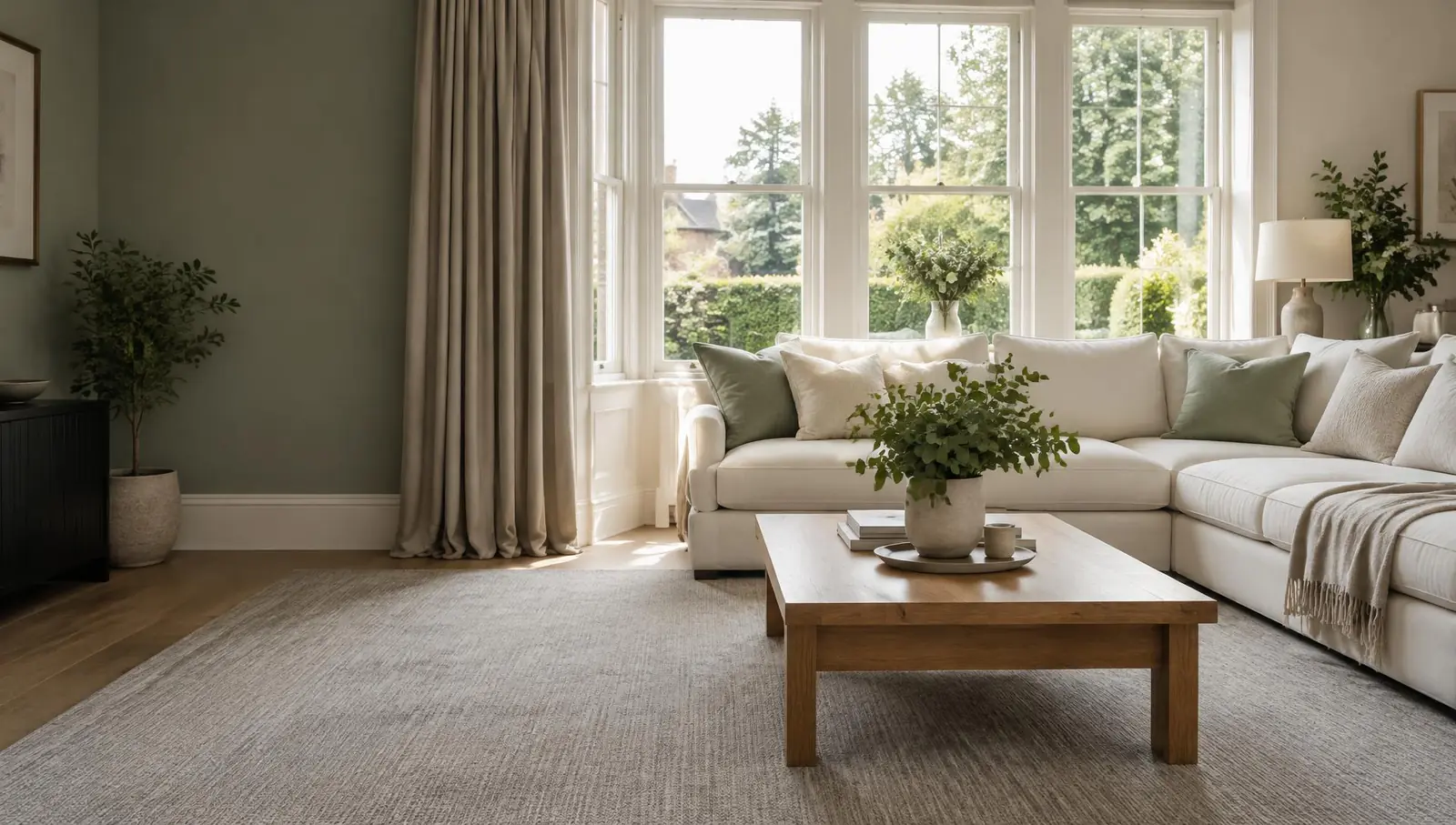 A beautifully fresh living room with a sofa and carpet
